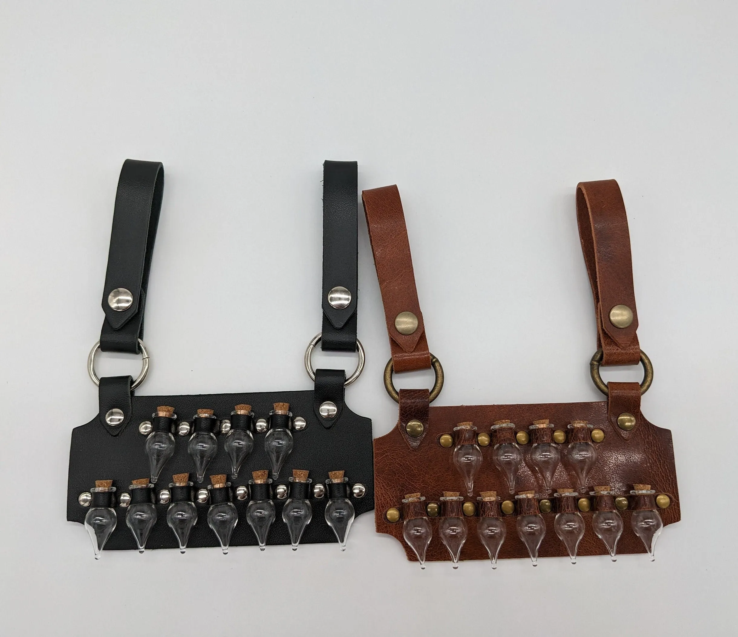 11 Vial Shaped Dram Vial Leather Holster