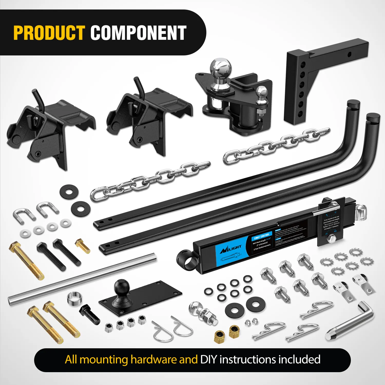 1200 lbs Round Bar Weight Distributing Hitches Kit with Sway Control