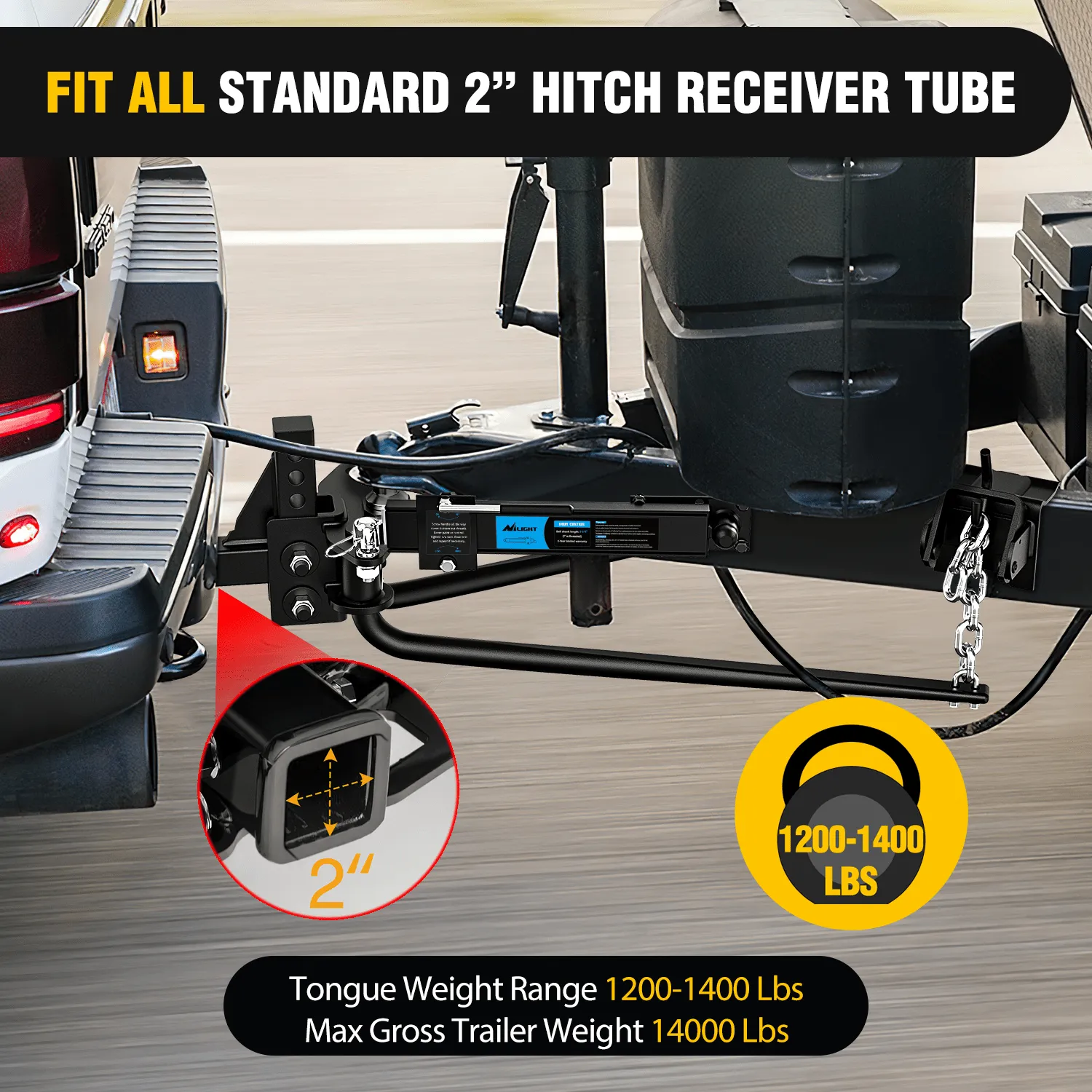 1200 lbs Round Bar Weight Distributing Hitches Kit with Sway Control