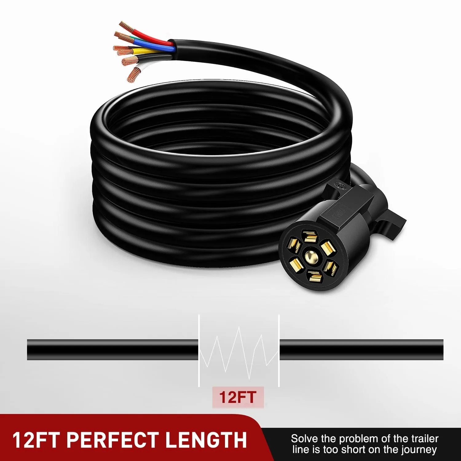 12Feet 7way Heavy Duty 7 Pin Plug Inline Trailer Cord