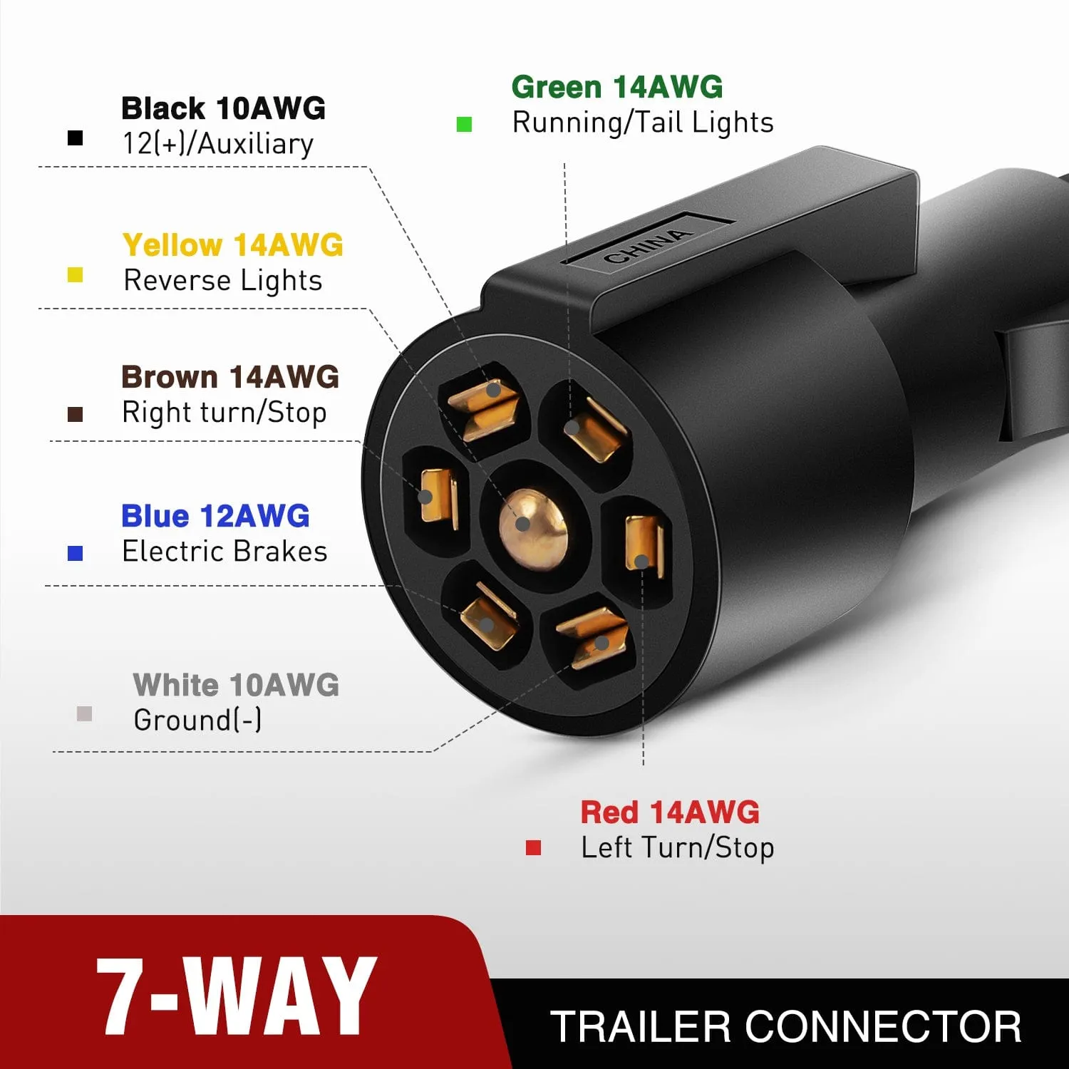 12Feet 7way Heavy Duty 7 Pin Plug Inline Trailer Cord