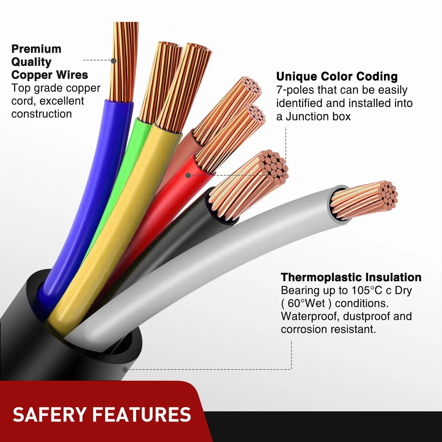 12Feet 7way Heavy Duty 7 Pin Plug Inline Trailer Cord