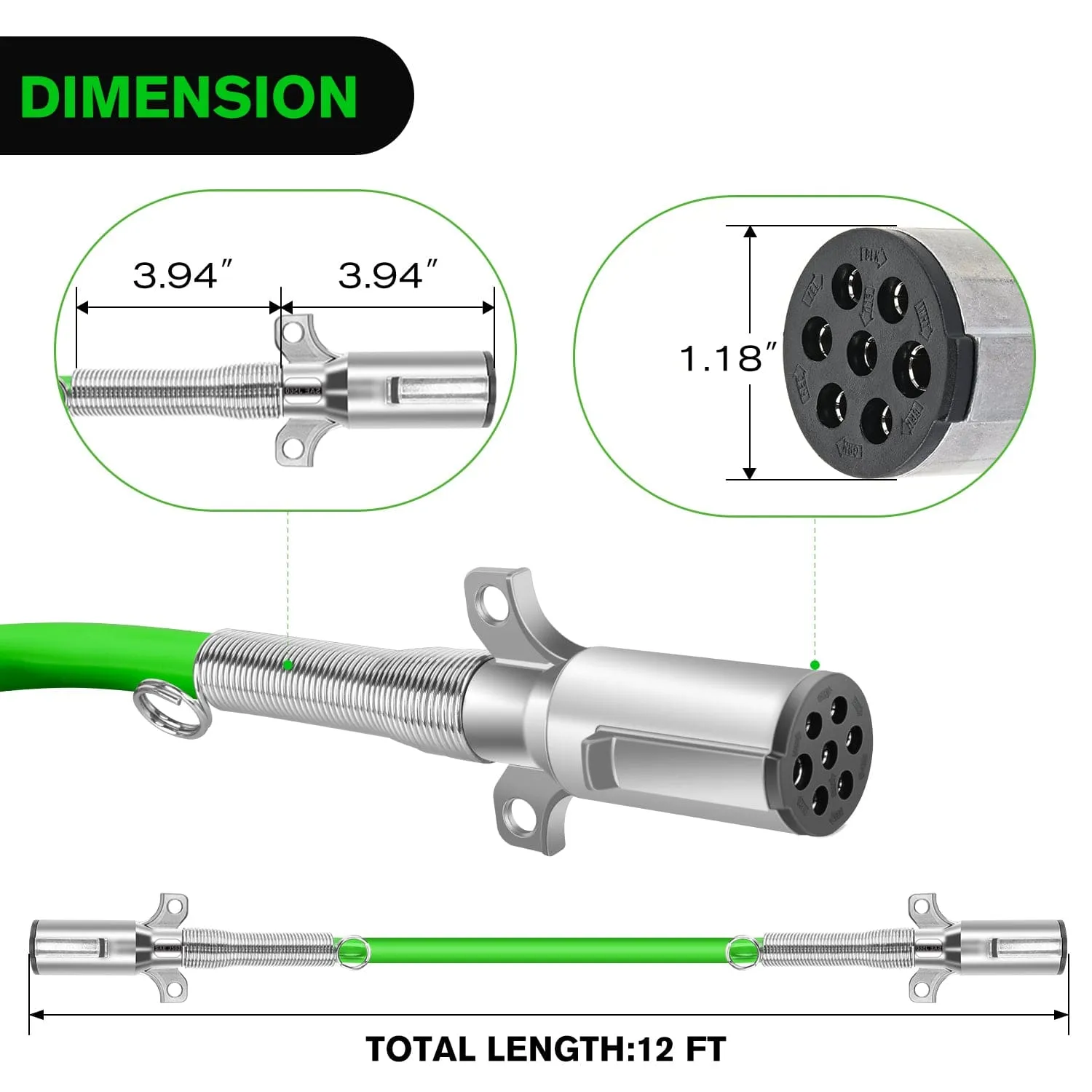 12ft 7 Way to 6 Way Trailer Plug Adapter