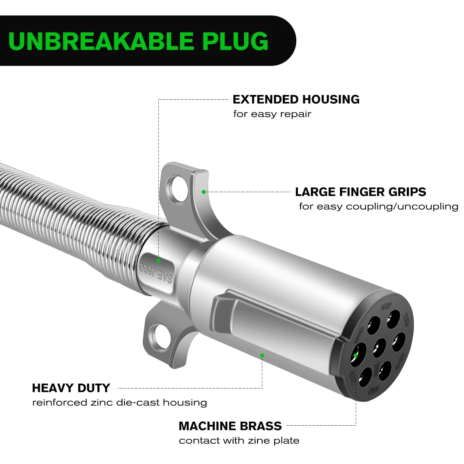 12ft 7 Way to 6 Way Trailer Plug Adapter