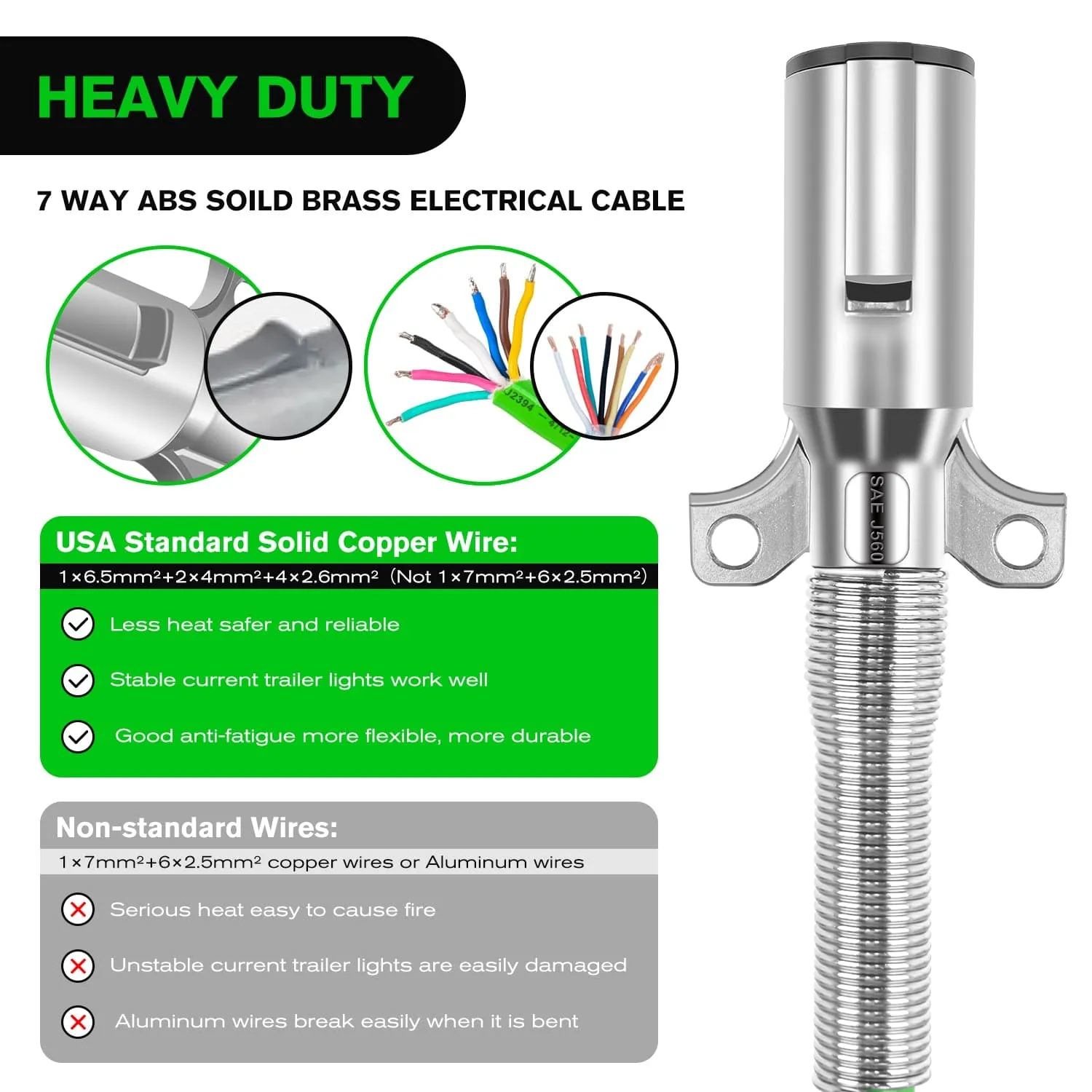 12ft 7 Way to 6 Way Trailer Plug Adapter