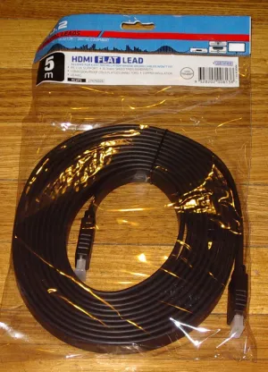 5metre Black Flat HDMI Male to Male High Speed Connecting Cable - Part # HLVF5