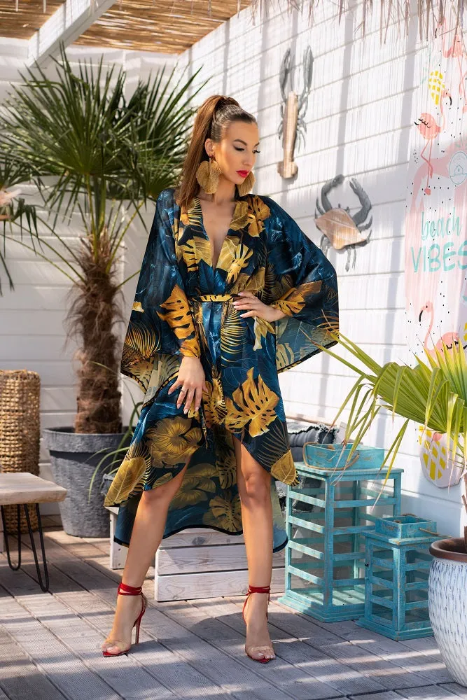 Strandmantel Kimono Clairee Aquareel Kollektion Blau   Golden
