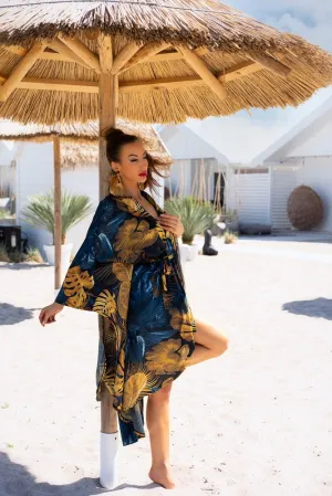 Strandmantel Kimono Clairee Aquareel Kollektion Blau   Golden