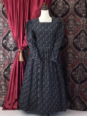 Vintage Laura Ashley Victorian-Inspired Blue Floral Corduroy Prairie Dress - Size M